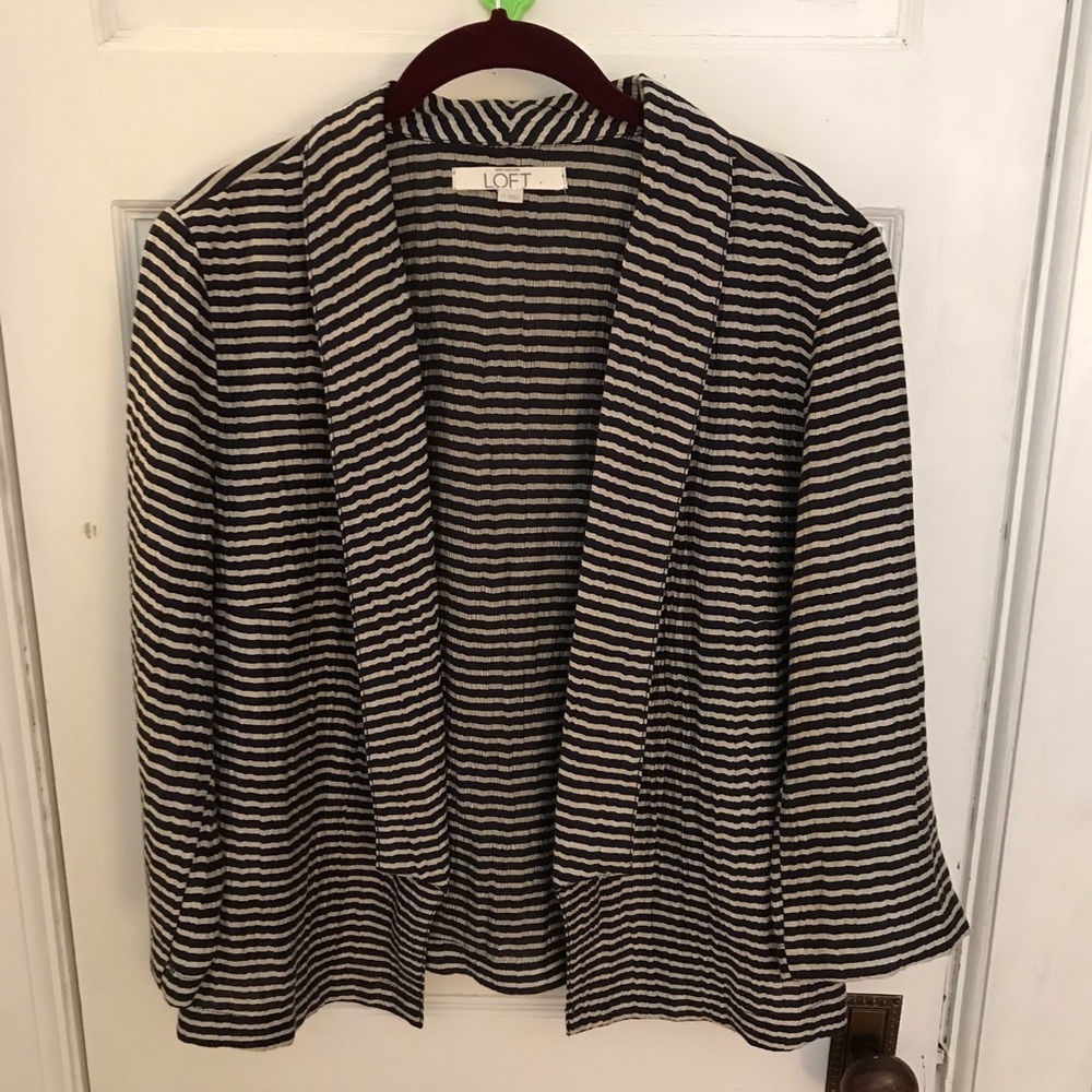 LOFT silver/grey/ tan and blue stripe lightweight jacket